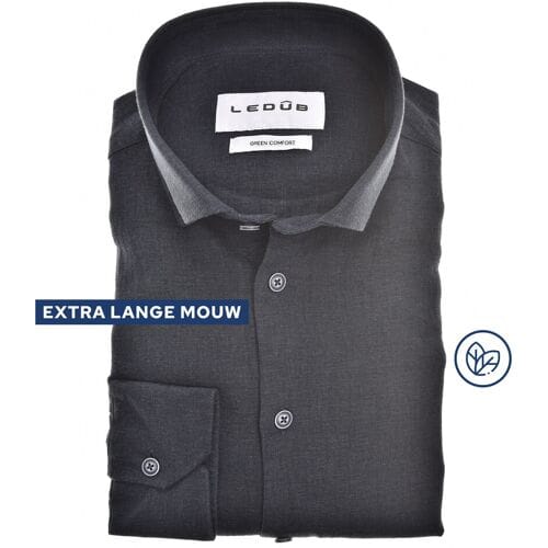 Ledûb Overhemd Solid Color Cotton-Linnen Blend Button-Down Extra Long Sleeve Mouwlengte 7 Navy / male
