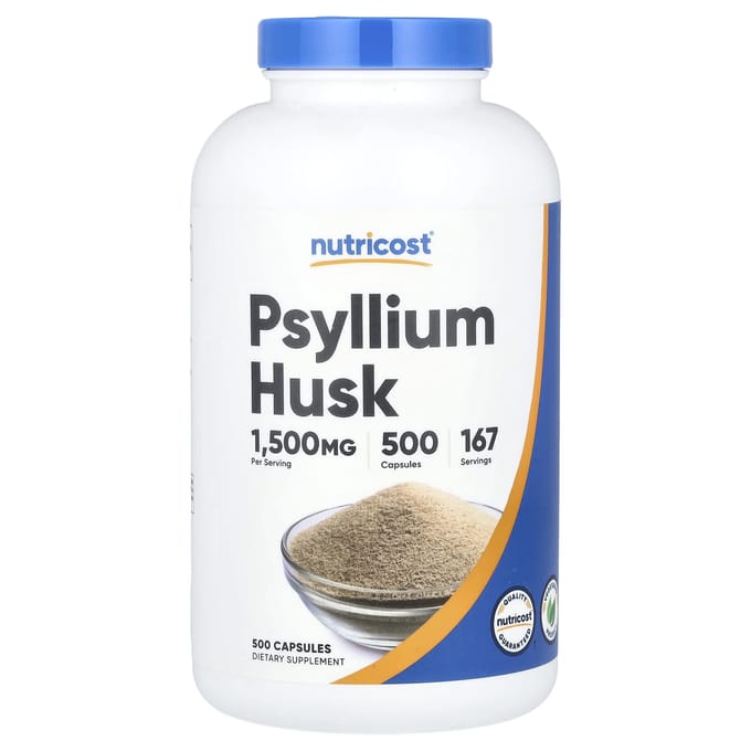 Nutricost, enveloppe de psyllium, 1 500 mg, 500 capsules (500 mg par gélule)
