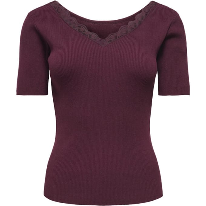 Jacqueline de Yong T-shirt Jdynanna S/s Revers Lace Pullover K 15376557 Windsor Wine Dames Maat - M