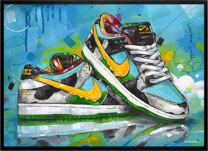 Sneaker print Chunky Dunky vullend 71x51 cm *ingelijst & gesigneerd
