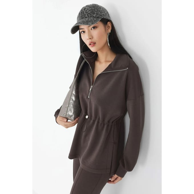 Ritskraag Sweatshirt met Verstelbare Taille