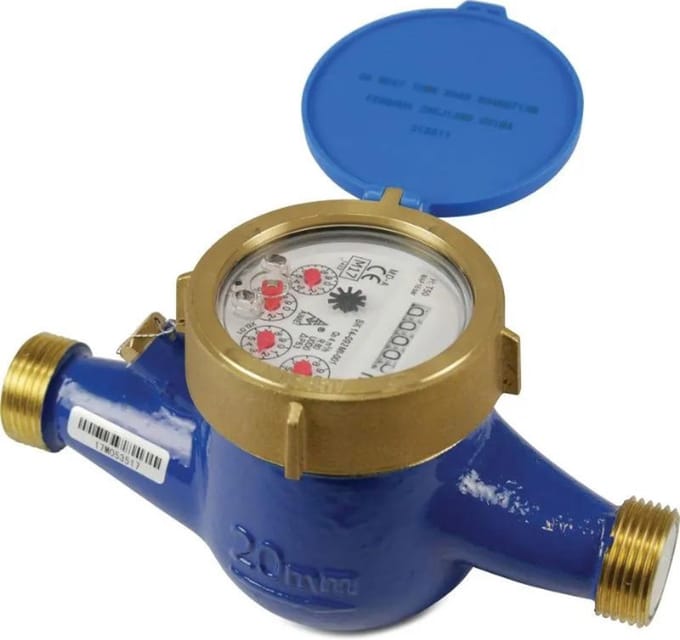 Watermeter messing 3/4" buitendraad 16bar 1.5m³/h type TL multi jet horizontaal met pulse optie