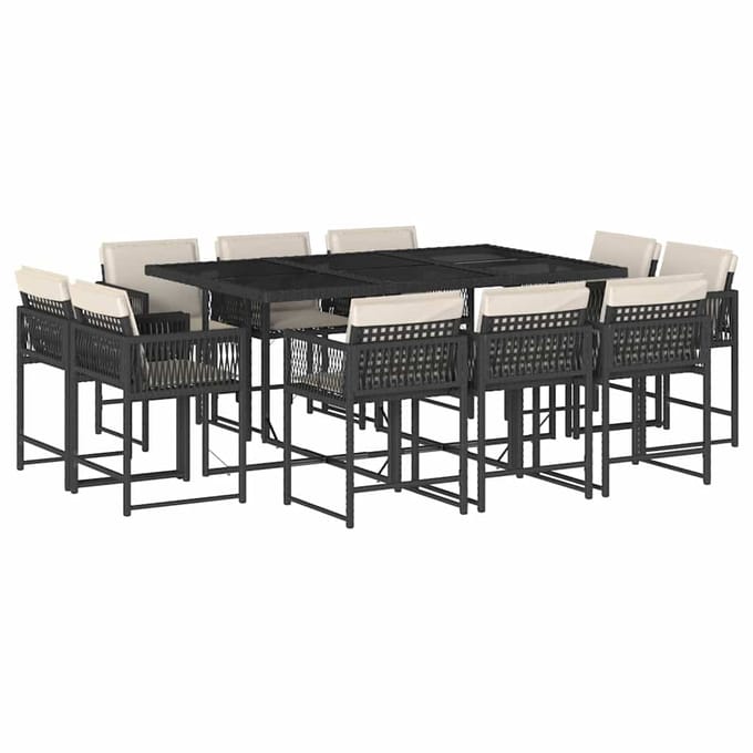 vidaXL - 11-delige - Tuinset - met - kussens - poly - rattan - zwart