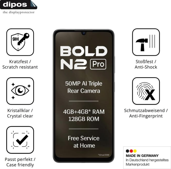 dipos – 2x Pantserfolie geschikt voor Lava Bold N2 Pro | 9H Screenprotector
