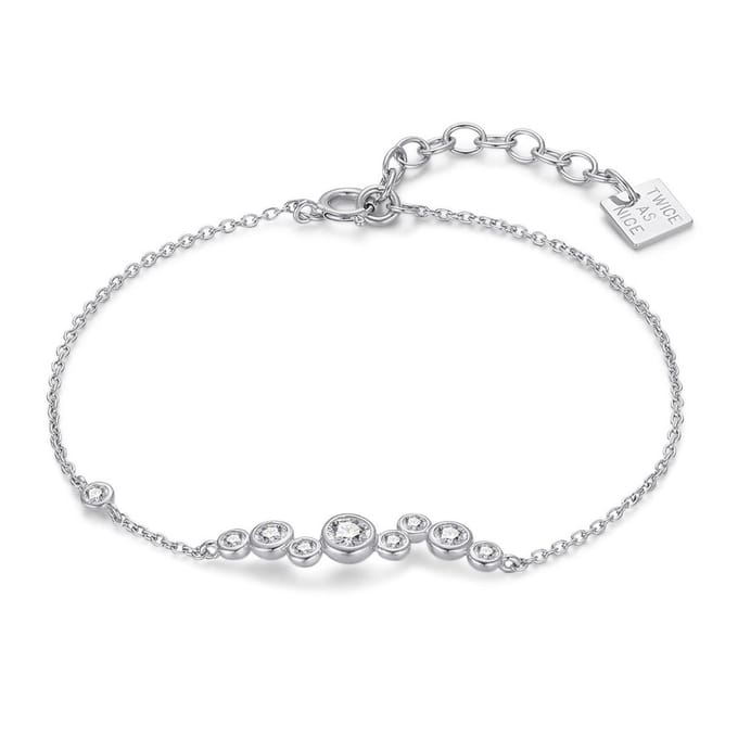 Twice As Nice Armband in zilver, 8 zirkonia, zigzag 16cm+3cm