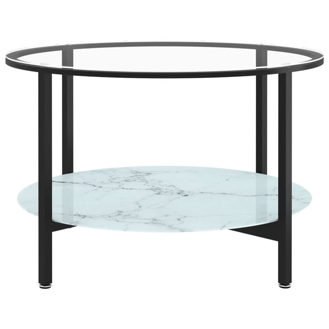 vidaXL - Salontafel - 70 - cm - gehard - glas - zwart - en - witmarmer