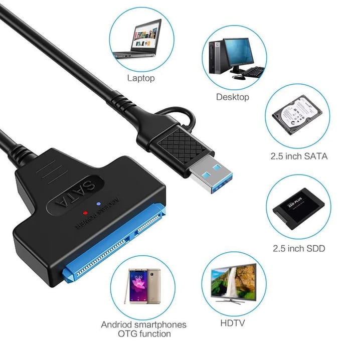 SATA naar USB 3.0/Type-C Adapter Sata Kabel 2,5/3,5 Inch SSD HDD SATA III Harde Schijf met 12V/2A Voedingsadapter gray