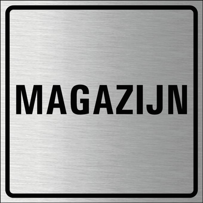 Magazijn bordje, geborsteld aluminium 100 x 100 mm