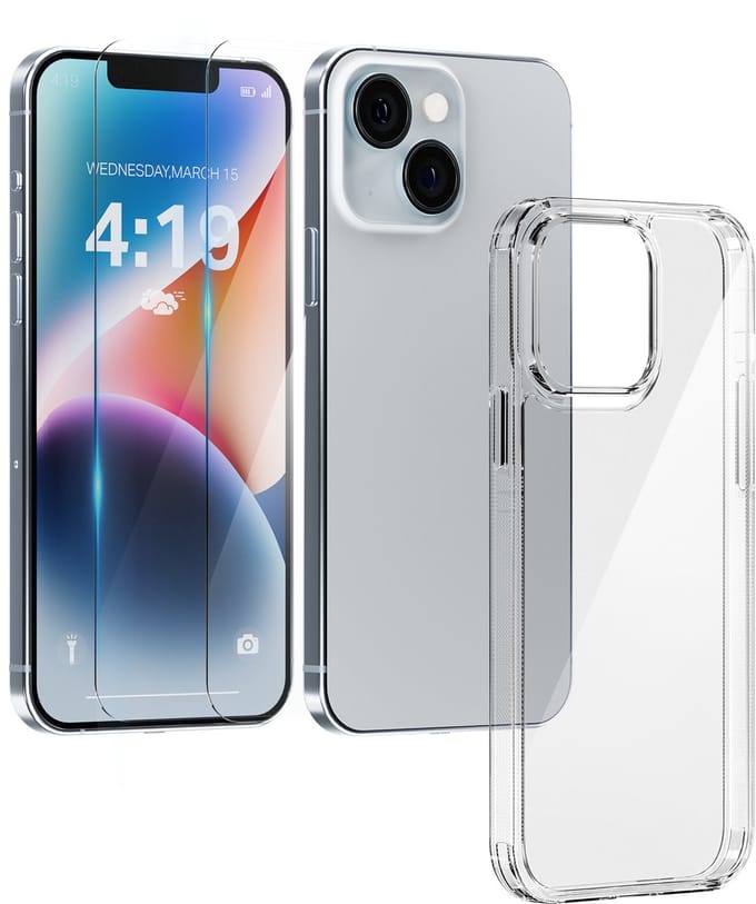 My Case Hoesje geschikt voor iPhone 14 Plus case transparant - 2x screenprotector - extra sterk beschermglas
