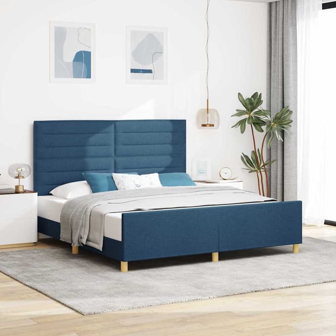 vidaXL - Bedframe - met - hoofdeinde - Blauw - 180 - x - 200 - cm - Stof