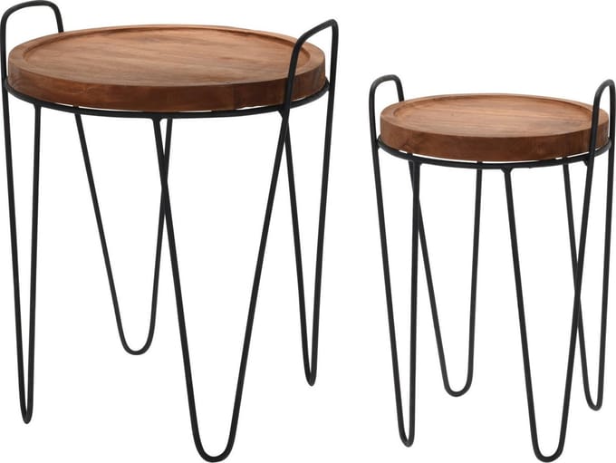 Salontafels van teakhout, 2 stuks, metalen frame