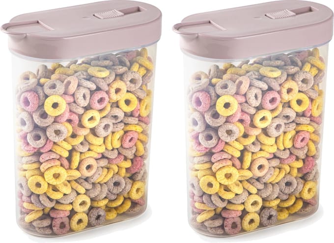 Plasticforte Voedselcontainer strooibus - 2x - lichtroze - inhoud 1 liter - kunststof - 15x7x19 cm