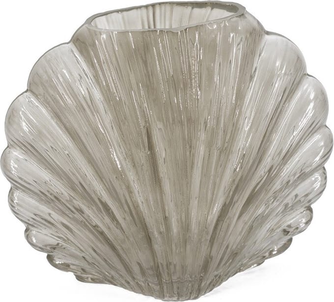 HomeBound by KY | Glazen vaas schelp grijs | glazen vaas | 18x7.5x24cm | stijlvolle vaas