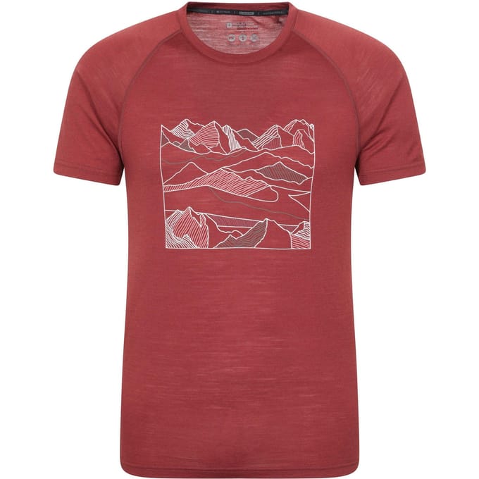 Mountain Warehouse Heren Quest Bedrukte Merino Mix Thermo Top (Bourgondië)