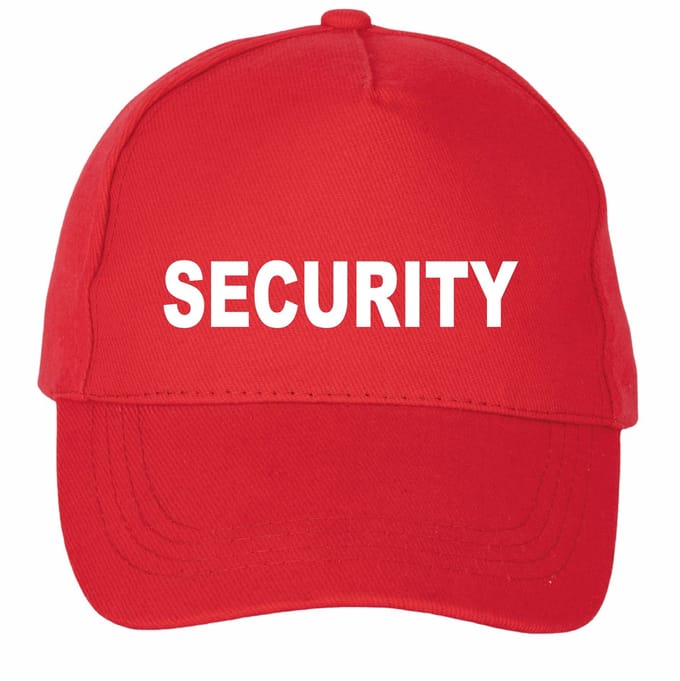 Mijncadeautje - 5 panel - Cap - Verstelbaar - Pet van 100% dik geborsteld katoen- unisex - opdruk wit - Security - rood