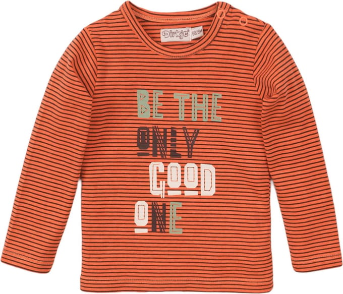 Dirkje - T-shirt jongens - Neon - Coral striped - Maat 74