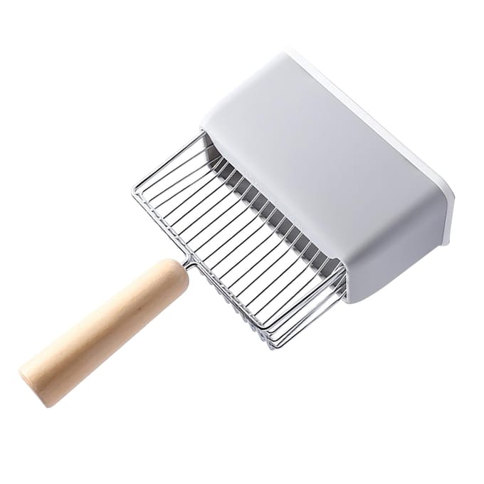 Kattenbakschep Kitty Metalen Schep met Diepe Schep Lange Steel Basis Poep Zeven Kitten Poepschep grijs