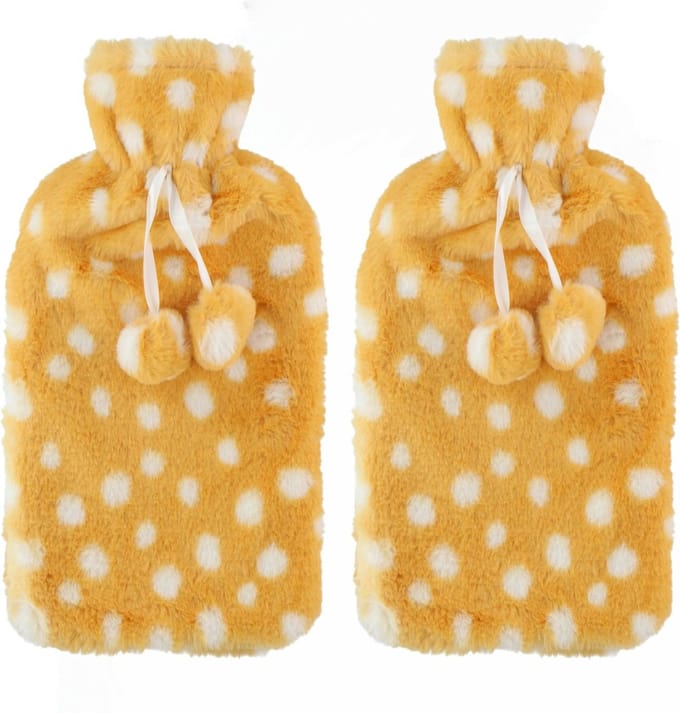 Warmwaterkruik - 2x - 2L - goud/wit - met hoes - kruik - stippen - winter