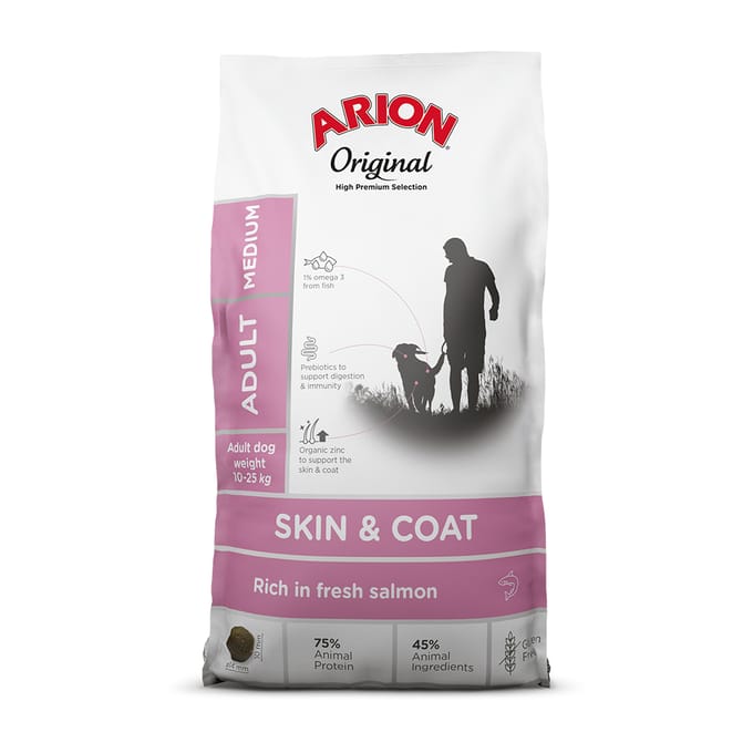 12kg Arion Original Skin & Coat Medium Breed Zalm hondenvoer droog