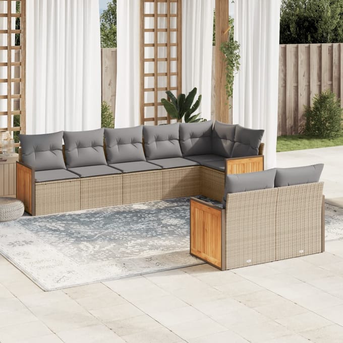 vidaXL - 8-delige - Loungeset - met - kussens - poly - rattan - beige