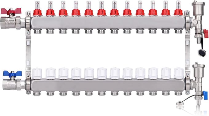 Verwarmingscircuitverdeler met 3 Circuits en Kogelkranen voor Vloerverwarming