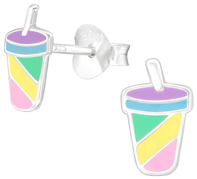 Joy|S - Zilveren milkshake beker oorbellen - 5 x 8 mm - multicolor