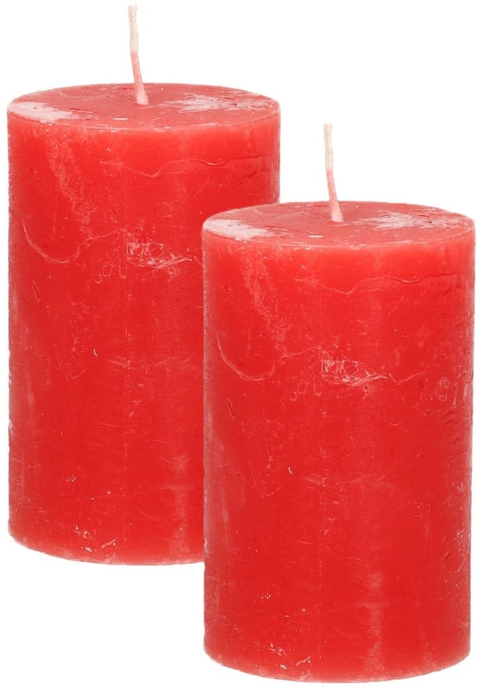 Atmosphera Stompkaars/cilinderkaars - 2x - rood - 5 x 8 cm - klein rustiek model
