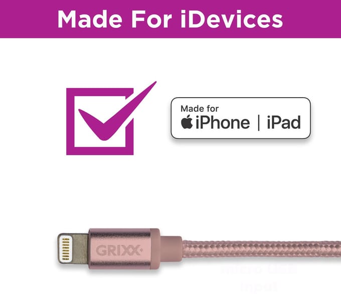 Lightning naar USB-A kabel - Grixx - MFi - 1 meter - Roségoud