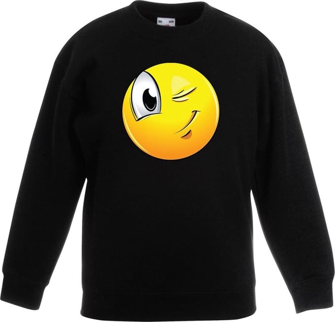 emoticon/ emoticon sweater knipoog zwart kinderen 98/104