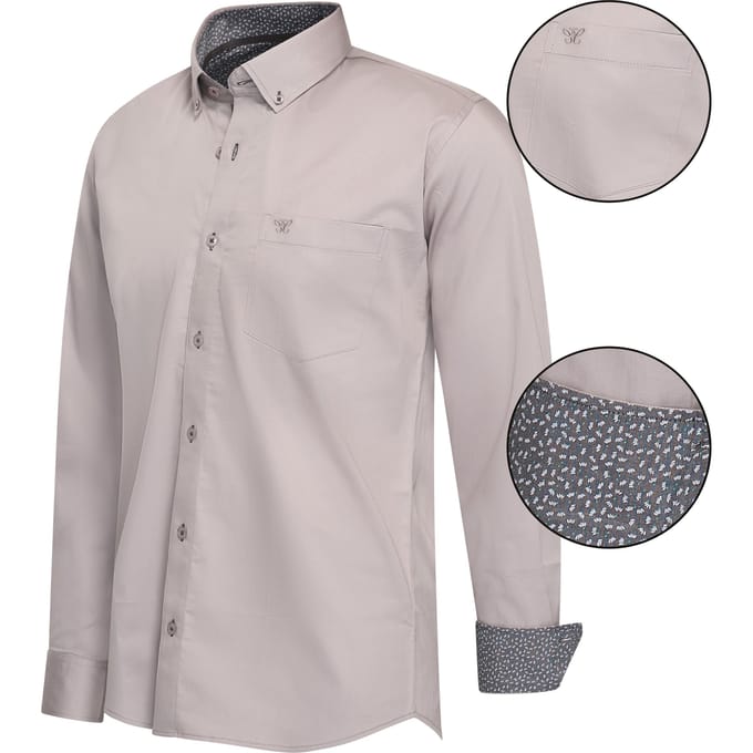 Cappuccino Italia - Heren Overhemden Regular Fit Overhemd Grijs - Grijs - Maat M