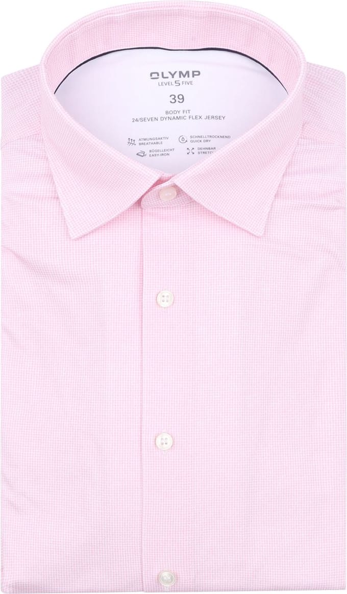 OLYMP Overhemd Level 5 24/Seven Pied De Poule Roze - Maat 39 - Heren - Overhemden Formeel