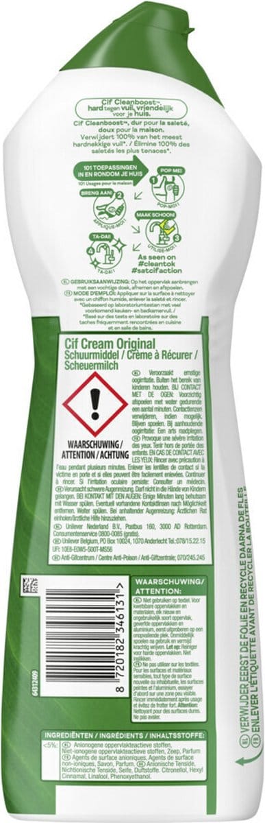 Cif - Schuurmiddel - Cream Original - Verwijdert Hardnekkig Vuil - 750ml