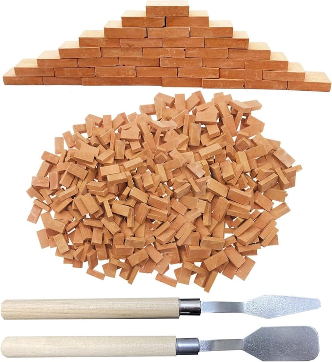 500PCS Mini Rode Muurstenen Bouwset 1:16 Miniatuurstenen voor Modelbouw en Sprookjestuin Decoratie met Schraper