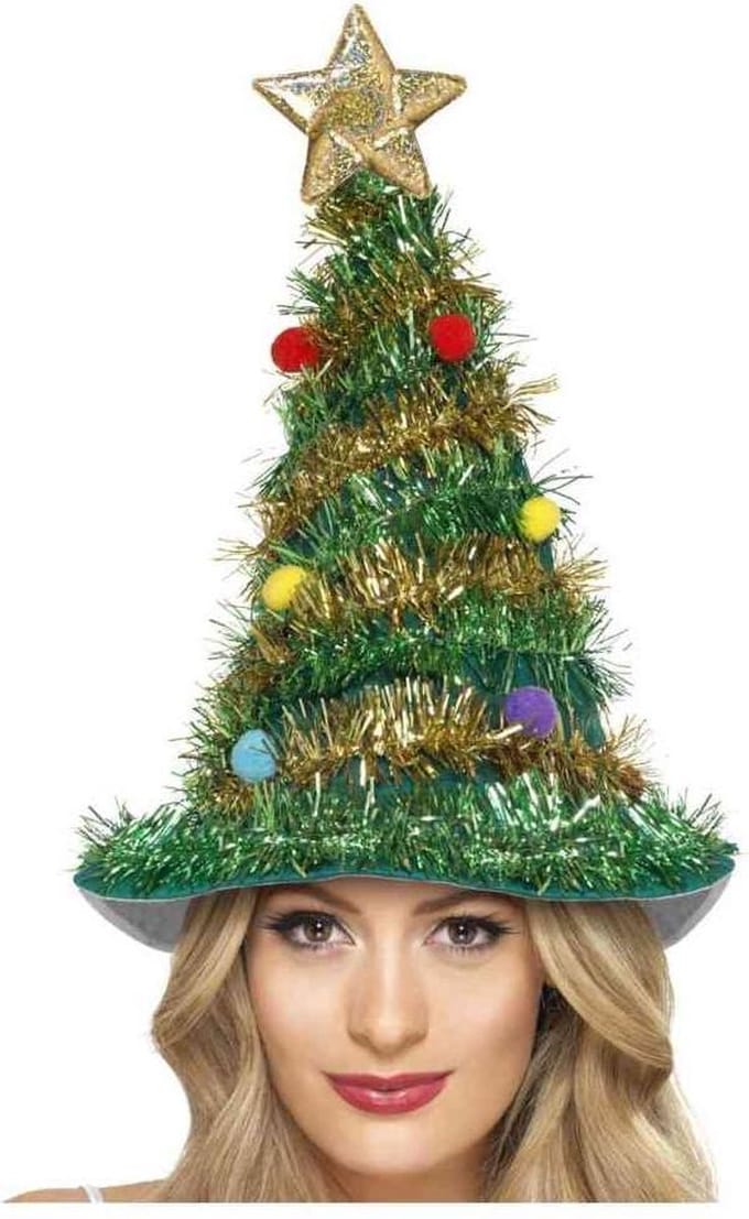 Kerstmuts - kerstboom - groen - versierd - 38 cm - kunststof - kerstaccessoires