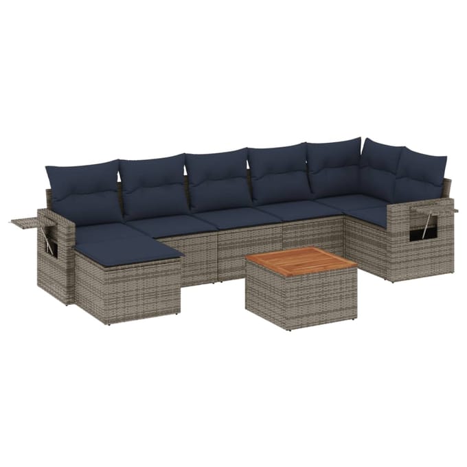 vidaXL - 8-delige - tuinbankset - met - kussens, - grijs - polyrotan