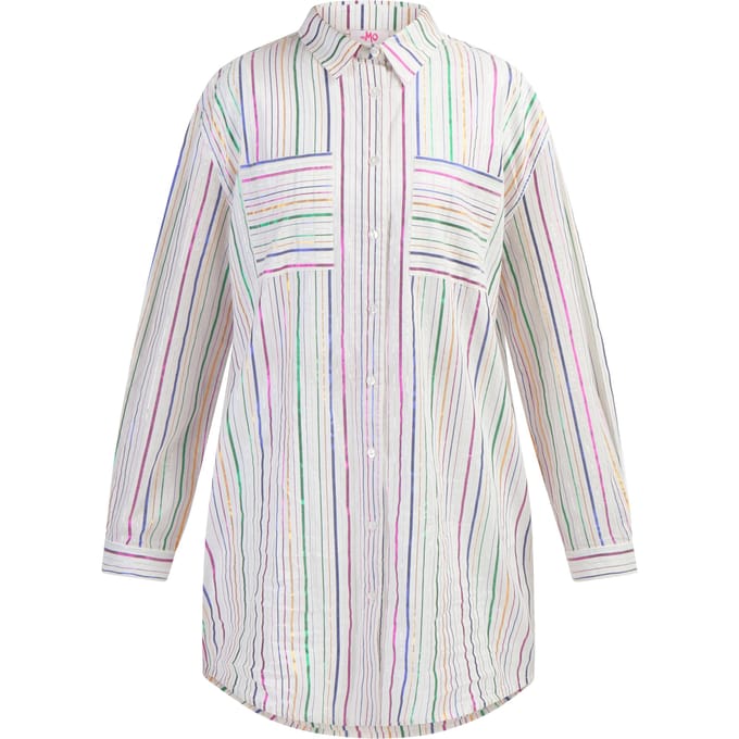 Mymo Overhemd blouse jurk Dames Witte veelkleurige strepen