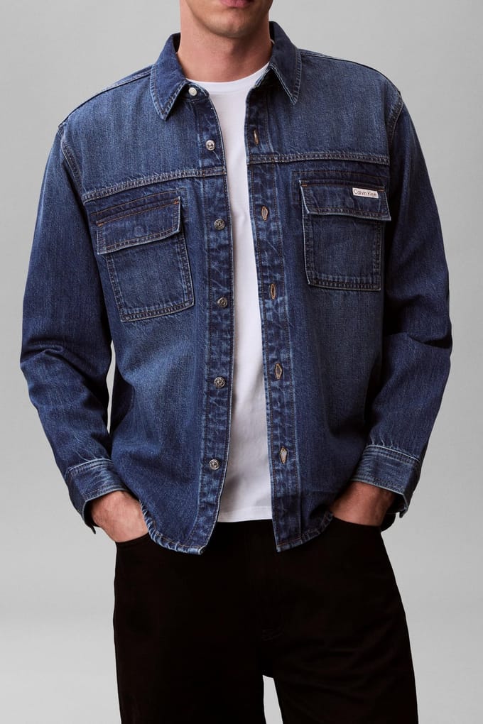 Calvin Klein Linen Utility Shirt Deep Current Maat: S | Casual Overhemden Outlet | Heren | Blauw