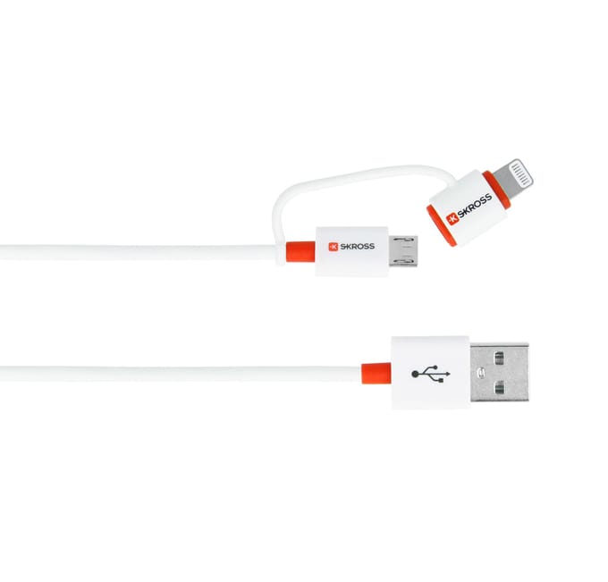 Skross Apple iPad/iPhone/iPod Aansluitkabel [1x USB - 1x Micro-USB-stekker, Apple dock-stekker Lightning] 1.00 m Wit