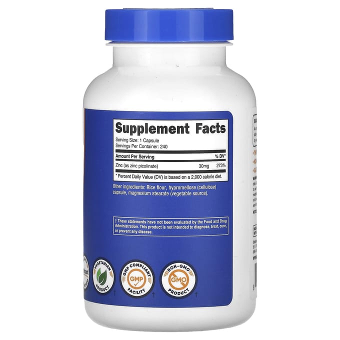 Nutricost, Zinkpicolinaat, 30 mg, 240 Capsules