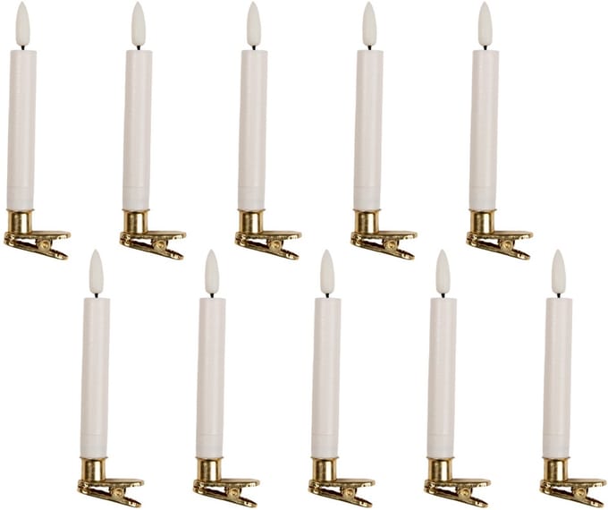 Clayre & Eef LED Dinerkaarsen set van 10 Ø 2x14 cm Wit Wax