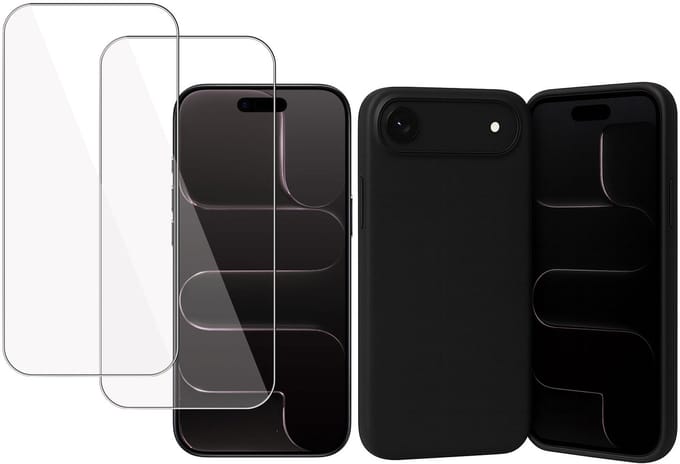 Technow hoesje + 2x Screenprotector geschikt voor iPhone 17 Air – Tempered Glass - Liquid Back Case - Cover - Zwart