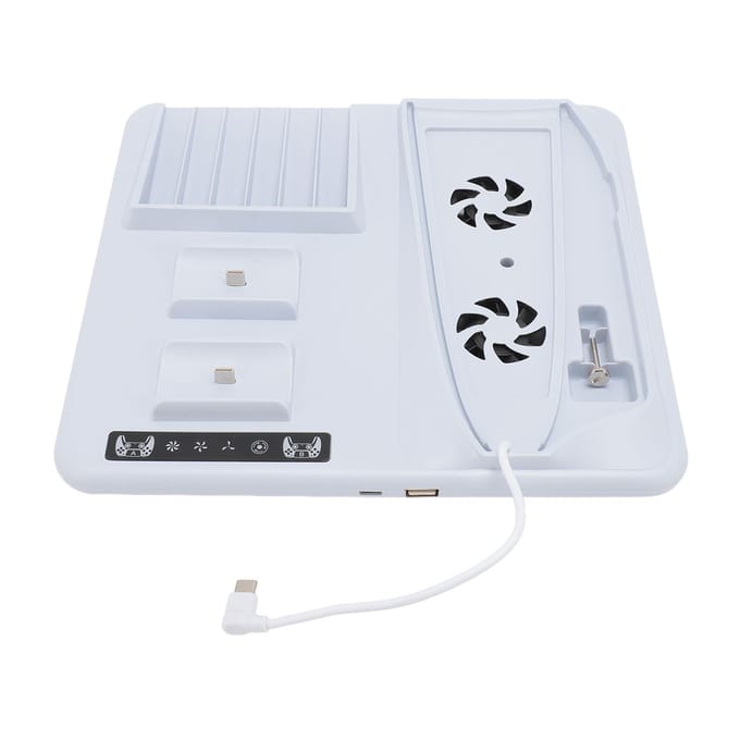 Station de charge pour manette avec ventilateur de refroidissement pour PS5 Slim, support de charge double multifonction avec 6 white