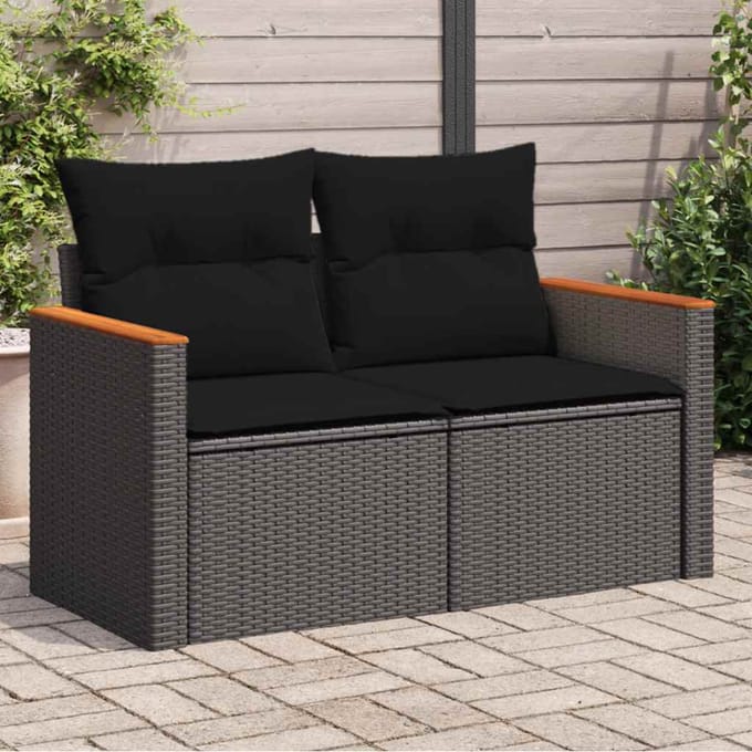 vidaXL - Tuinbank - 2-zits - met - kussens - poly - rattan - zwart