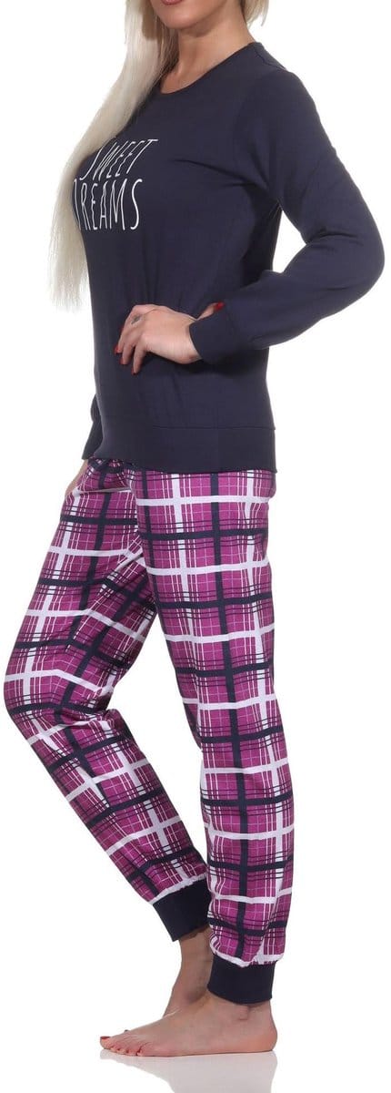 Normann damespyjama met lange mouwen en geruite jersey broek