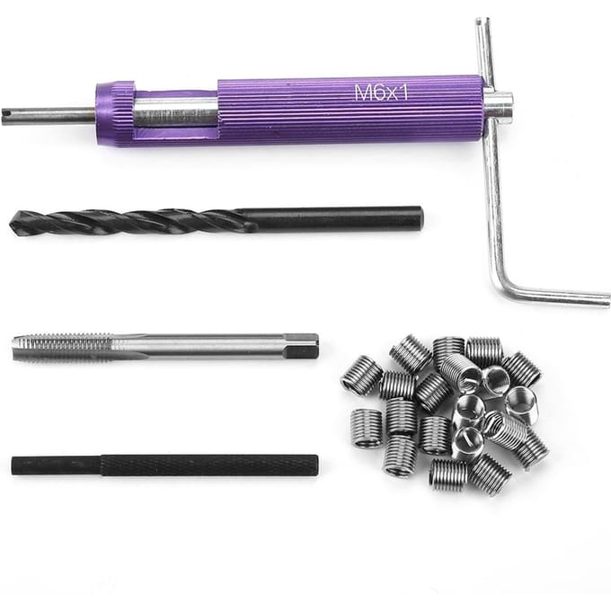 M6*1.0 Kit d'outils d'insertion pour la réparation de filetage endommagé de bloc moteur de voiture gray