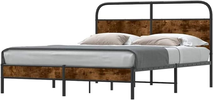 Bedframe Hout - Bedframe met hoofdbord - Slaapkamer inrichten - Robuuste metalen constructie - 160x200 cm - Gerookt eiken