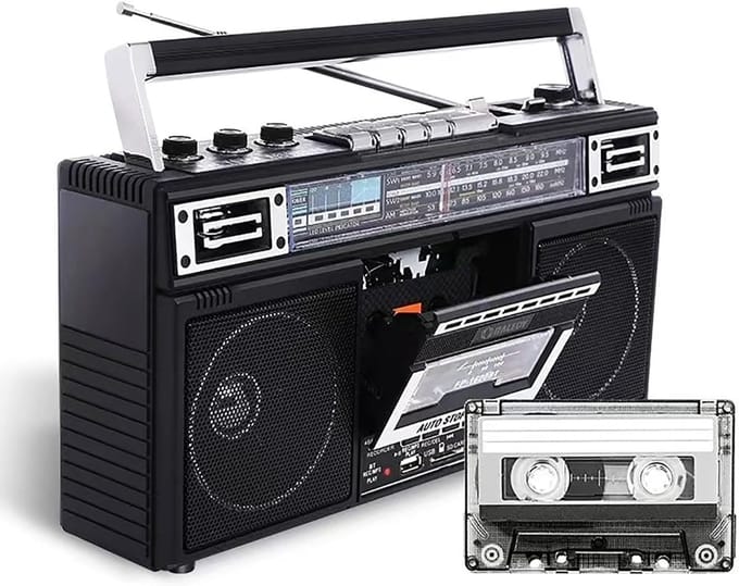 Draagbare Cassettespeler - Retro Recorder - Muziek Luisteren - Bluetooth Connectiviteit - 34cm Breed - Zwart