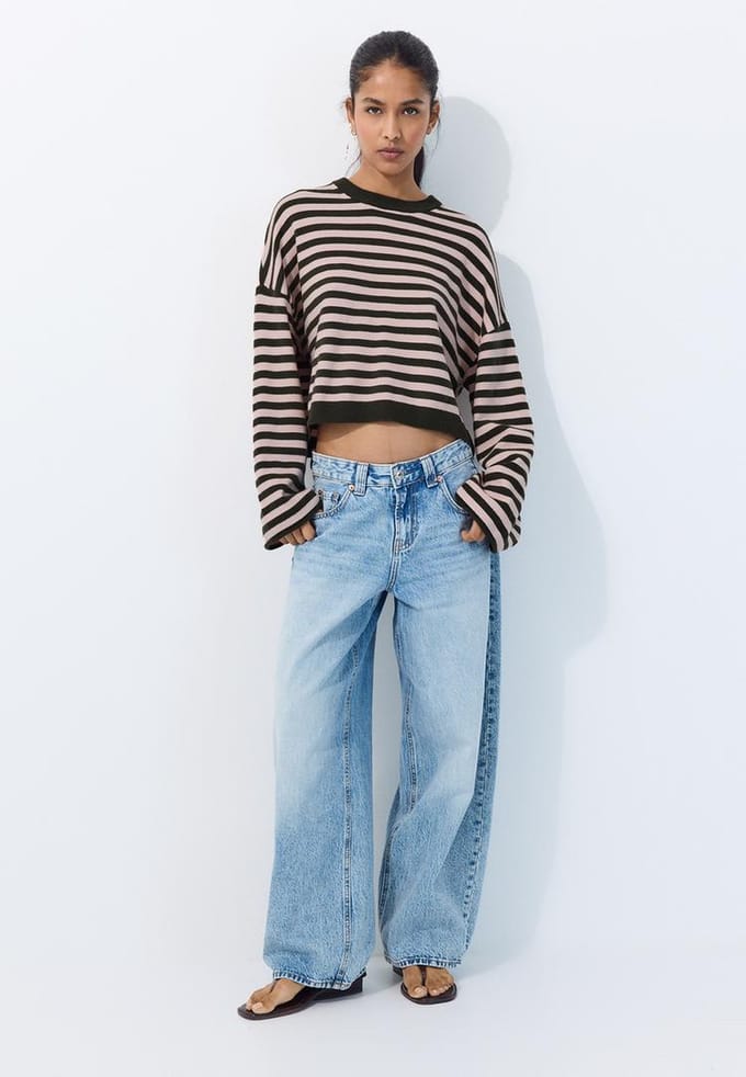 Stradivarius Cropped tricot trui met wijde mouwen  Kaki M