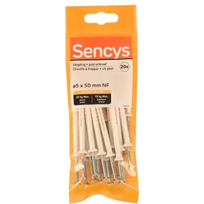 Sencys Slagplug Nylon - Diam. 5x50mm - 20 Stuks