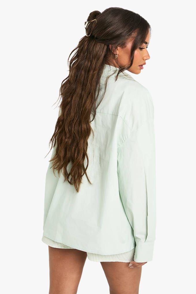boohoo Dames Katoenen popeline oversized shirt | Sage | Maat: 6